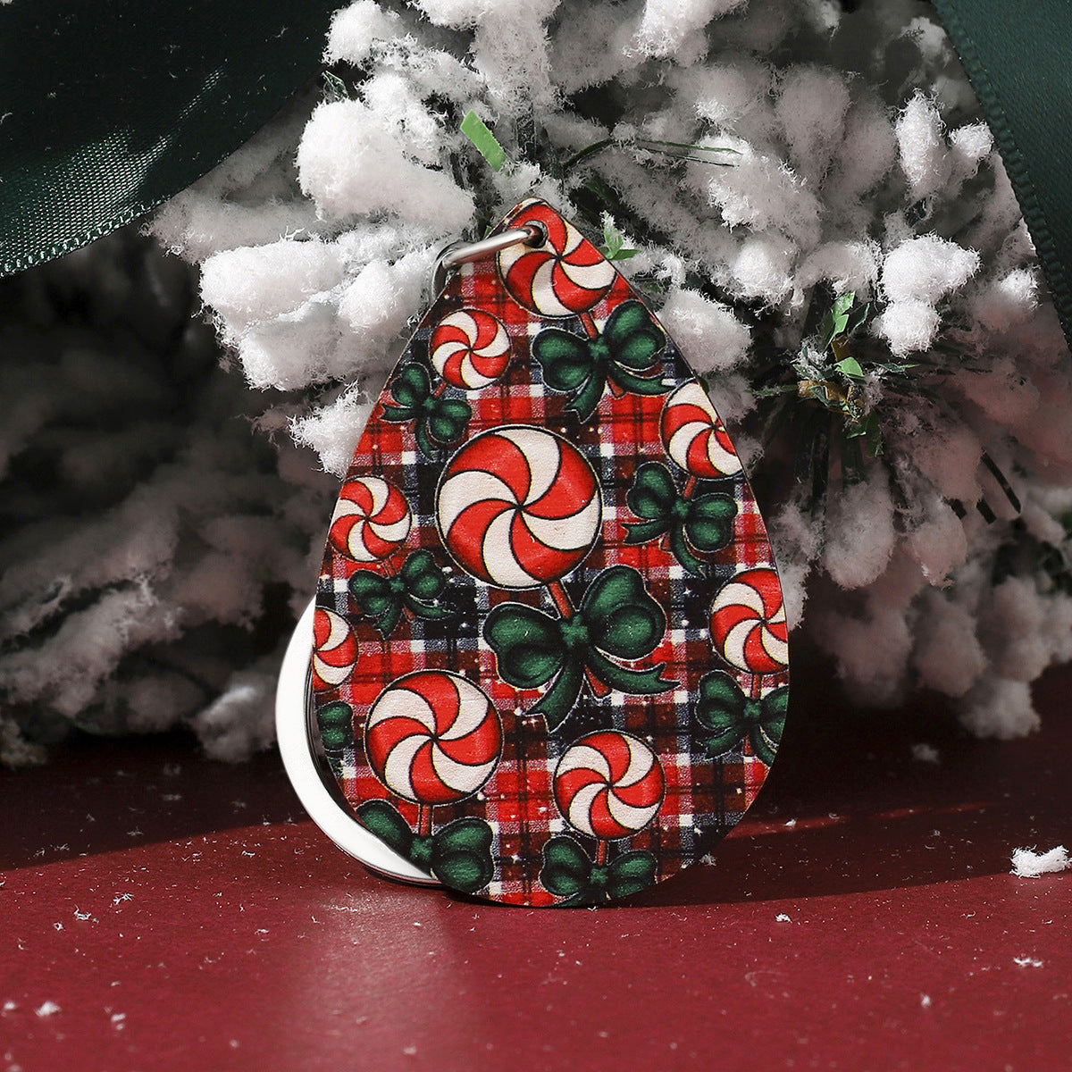 Wholesale Wooden Water Drop Christmas Keychains